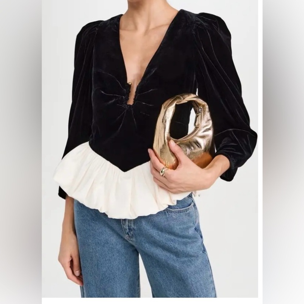 New - Rhode Velvet Peplum Top - Picture 7 of 8